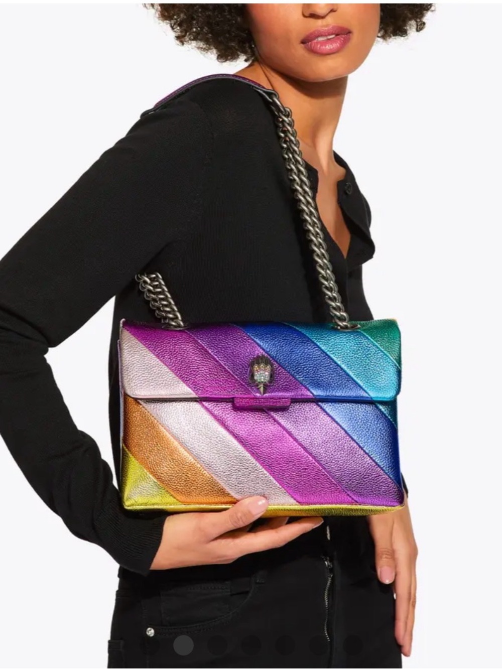 Kurt Geiger Rainbow Metallic Leather Kensington Chain Shoulder Bag NWT
